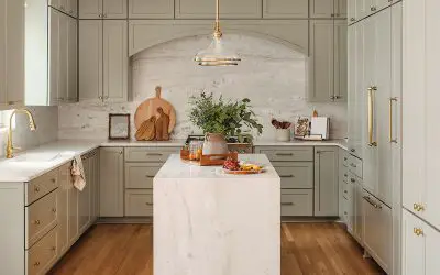 light green cabinets and marble