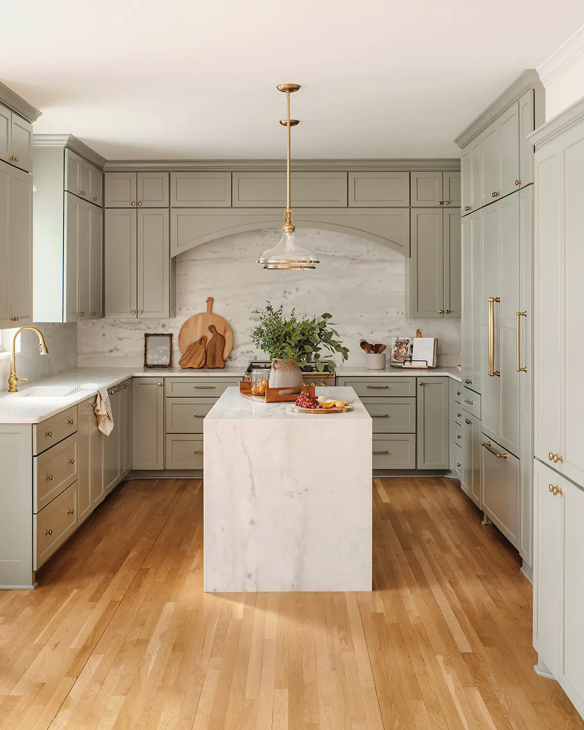 light green cabinets and marble