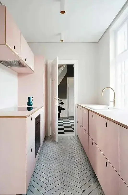 pink flat panel kitchen